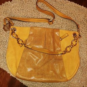 Vince Camuto goldish textured leather satchel EUC
